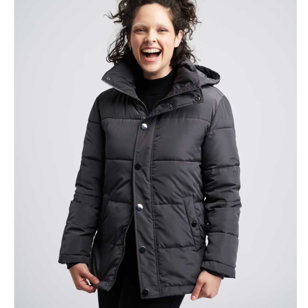 Black Universal Standard Rainier Hooded Short Puffer Coat Women's XL 26/28 NWT
